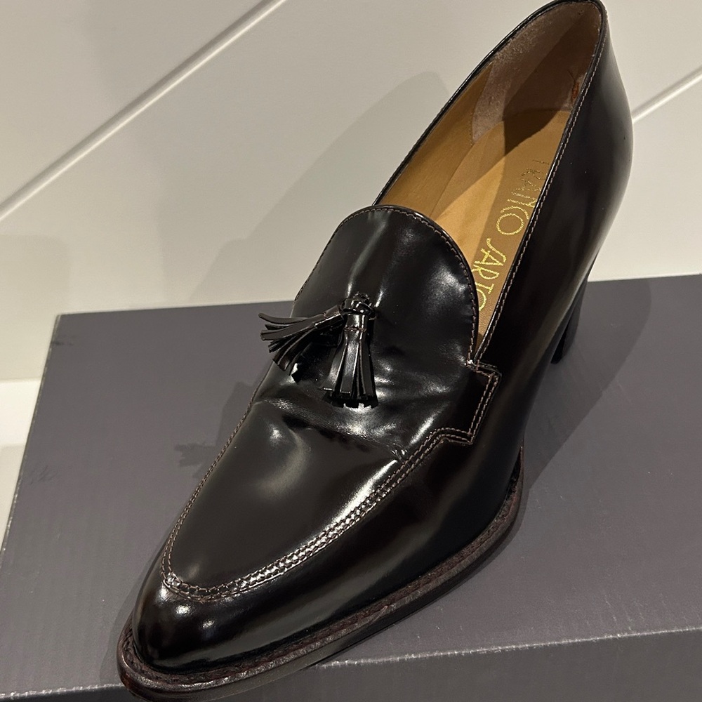 Franco Sarto Black Heeled Loafers - Picture 3 of 6